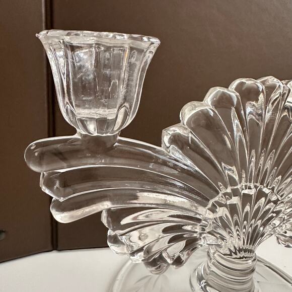 Vtg Imperial Pressed glass MCM Hollywood dual Fan two candle holder floral etch - Picture 14 of 14